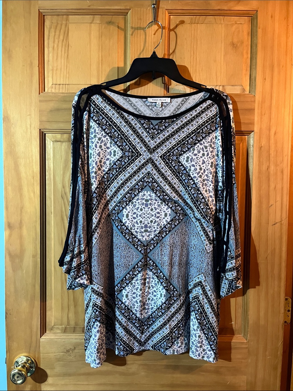 Rose & Olive Black,Blue and White Geometric & Floral Mix Tunic